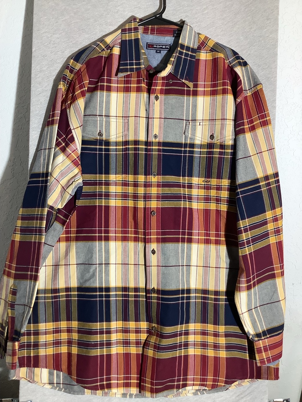 Roper Men's Burgundy Navy and Yellow Plaid Shirt Jacket